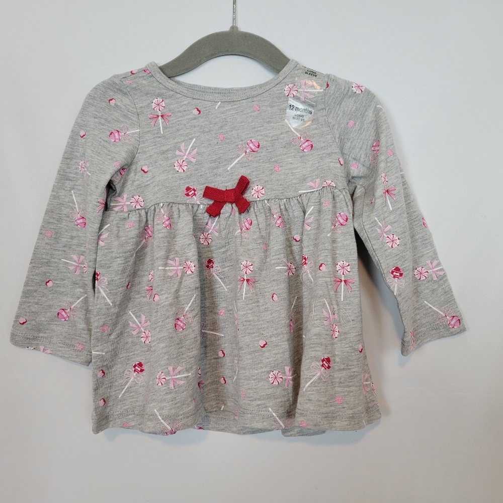 NEW - First Impressions Girl's Tunic Style Top in Grey w/red bow (various sizes)
